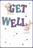 Perfect for lifting the spirits of friends from the leafy quiet of Earlsfield to the riverside charms near Wandsworth Park, this get well card is a cheerful emblem of recovery and warmth. Two lovable characters-a snuggly teddy bear and an energetic puppy-appear as if dancing right off the page, joyfully interacting with the large, vibrant letters that spell out 'Get Well'. The indigo and teal script shines confidently against a soft cream-white background, their tones reminiscent of morning light filtering through freshly delivered arrangements from a Wandsworth florist. Sprinkled stars in blue and purple twinkle across the scene, infusing it with a sense of hopefulness and play. The illustrated fur of the bear and puppy is rendered so richly it evokes the comfort of a warm embrace, while the overall composition delivers emotional reassurance and care. Designed to bring genuine comfort and cheer straight to a bedside or kitchen table in Wandsworth, this card is a visual message of kindness and resilience-much like the thoughtful bouquets crafted by local hands for same-day delivery.
